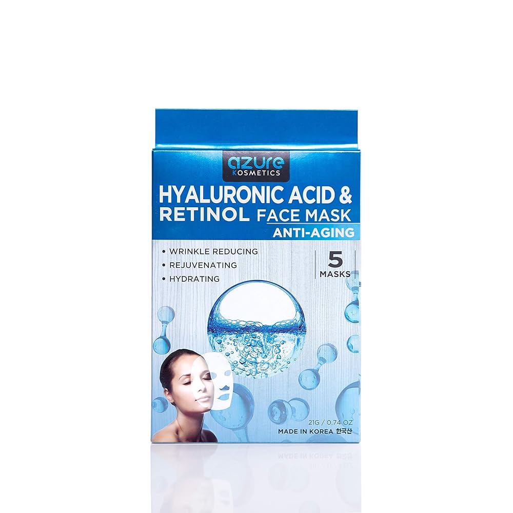 Hyaluronic Acid and Retinol AntiAging Face Mask by Azure 5 Pack aooty