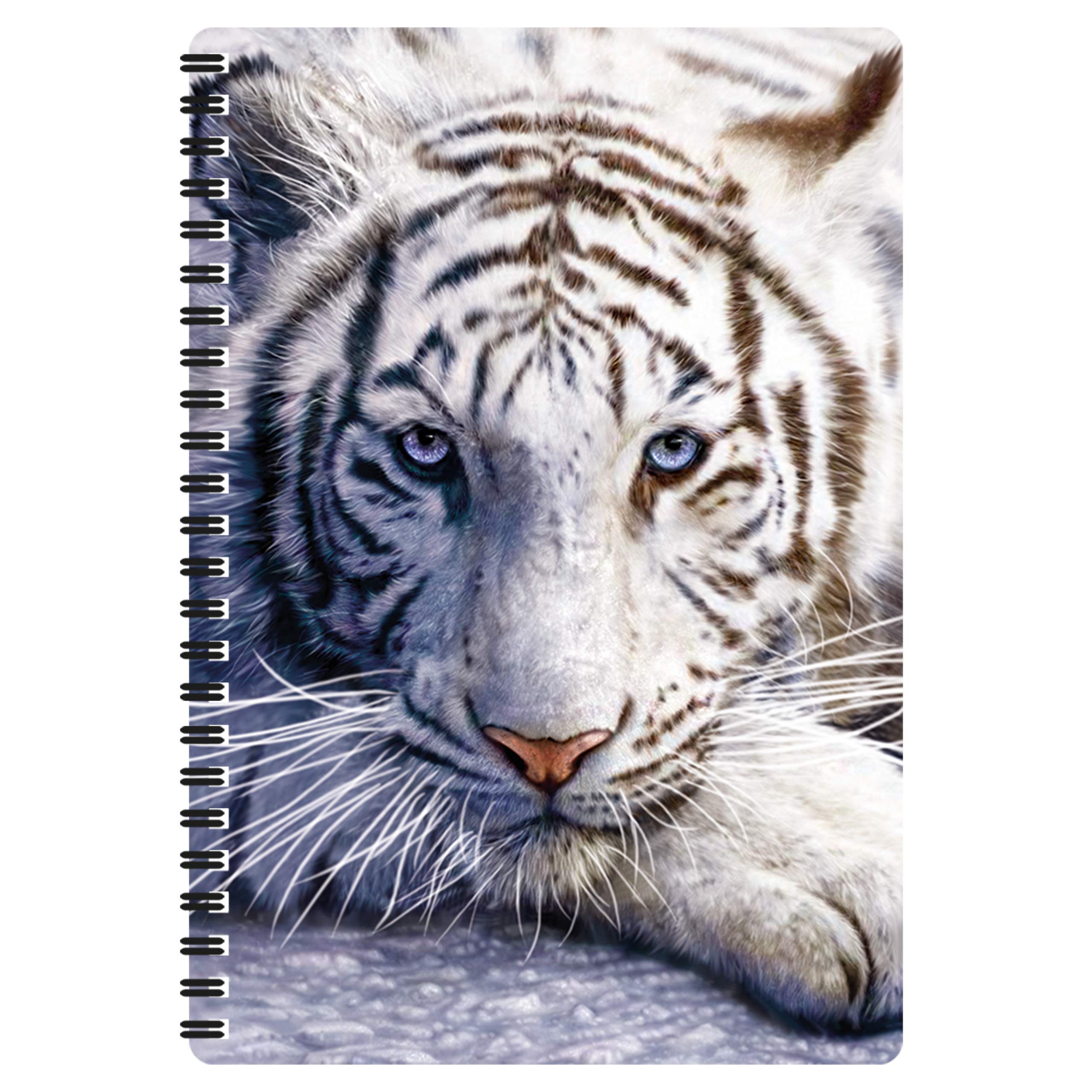 3D LiveLife A5 Notebook - White Tiger Repose from Deluxebase. Spiral Bound Lined Notebook with 80 Recycled Pages, 3D Tiger Art Notebooks for Work, Gifts and School Supplies, (21 x 14.5 cm).