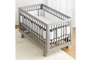 BreathableBaby Breathable Mesh Liner for Full-Size Cribs, Deluxe 4mm Mesh, Charcoal Linen (Size 4FS Covers 3 or 4 Sides)