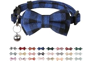 BANMODER Cat Collar Breakaway with Bells,Cute Cat Bow Tie,1 Pack Safety Kitten Plaid & Flower Collar for Girl Boy Male Cats(Blue)
