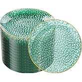 DaYammi 60 Pcs Green Gold Plastic Plates, Hammered Plastic Salad Plates, Green Disposable Plates With Gold Rim,7 Inch Disposable Dessert Platos, Disposable Dessert Appetizer Platos for Party