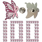 10/50/100 Pack Breast Cancer Butterfly Pins, Enamel Pink Ribbon Awareness Brooches and Lapel Pins for Survivor Support