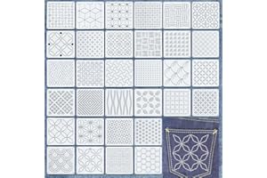 AHANDMAKER 32pcs Sashiko Stencils White PET Sashiko Template Kit Reusable Embroidery Stencils for Hand Quilting Patterns Chri
