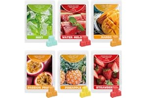 STRN Scented Wax Melts, 6 Pack, Long-Lasting Fruit Scents Wax Cubes for Wax Warmers, Tropical Gift Set with Mint, Watermelon, Mango, Passion Fruit, Pineapple & Strawberry 7.5oz/240g (36 Cubes)