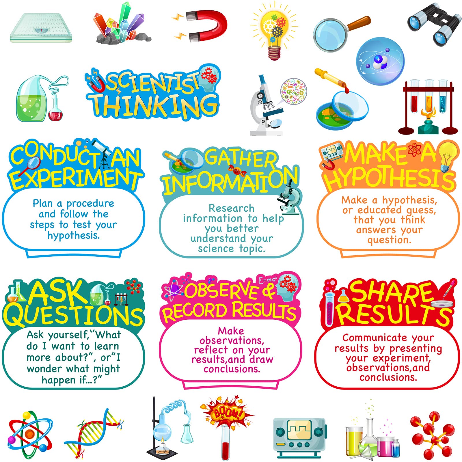 Photo 1 of 25 Pieces Science Bulletin Board Set, Multi Colors Science Theme Cutouts Science Board Posters Science Lab Card Decorations with Adhesive Dots for School, Classroom, Office, Chemistry Party Supplies