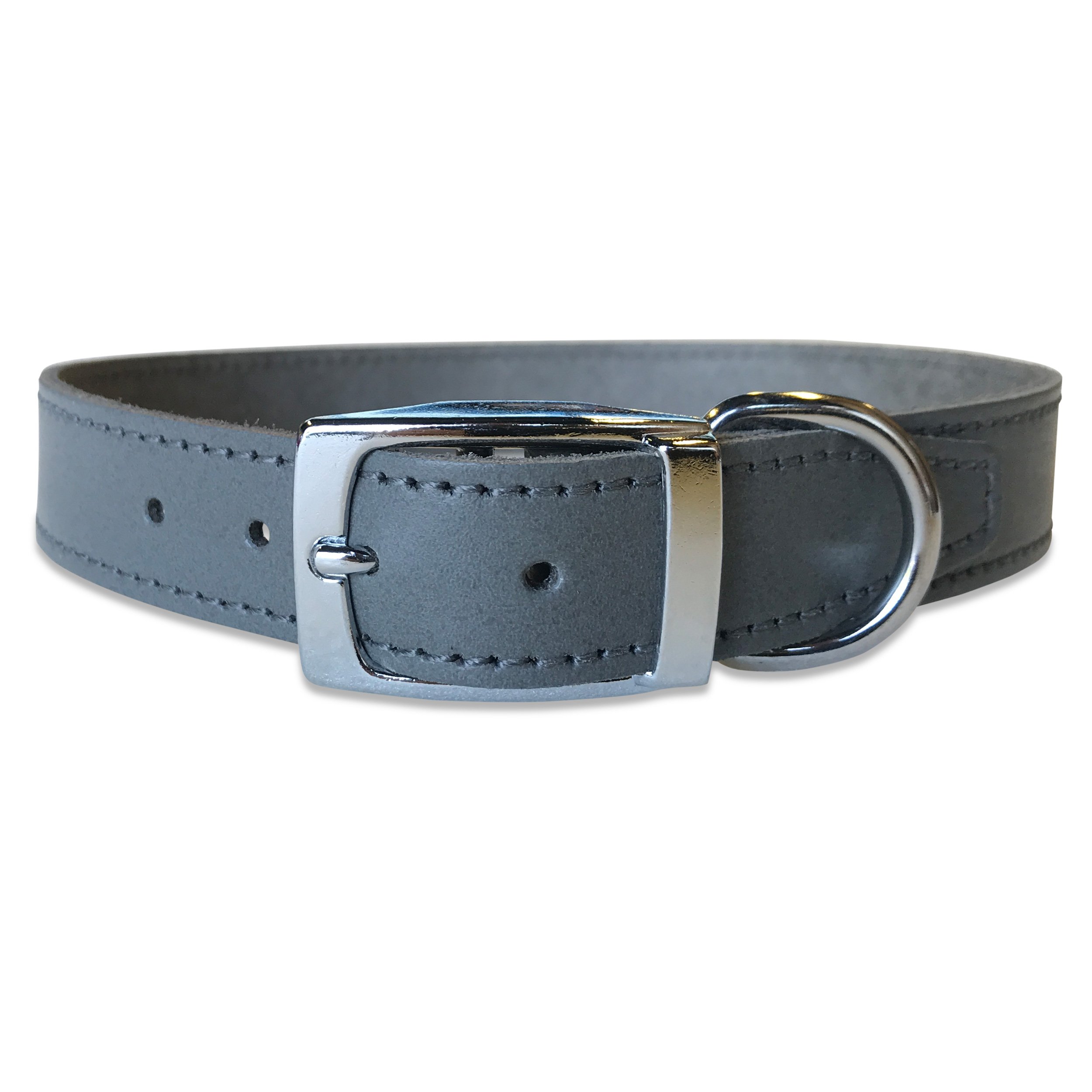 BBD Pet Products Plain Leather Collar, 1 x 18 to 21-Inch, One Size, Grey