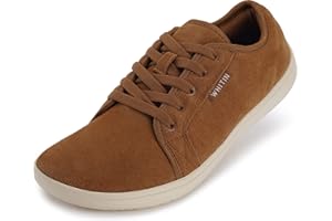 WHITIN Men's Wide Genuine Leather Barefoot Shoes | Minimalist Fashion Sneakers | Zero Drop Sole