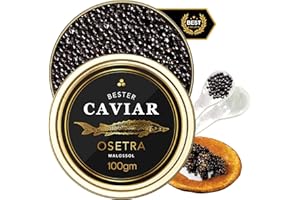 BESTER CAVIAR Premium Osetra Sturgeon Caviar – Traditionally Harvested Malossol Ossetra Black Roe with Mother of Pearl Spoon – Single Tin (3.5 oz)