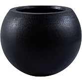 SAFAVIEH Outdoor Kenslia Planter, 15.7" Black PAT1518A | Planter Pot, Cement Ficonstone, Frost Resistant, Orb Shape, Modern, Patio, Garden, Fully Assembled