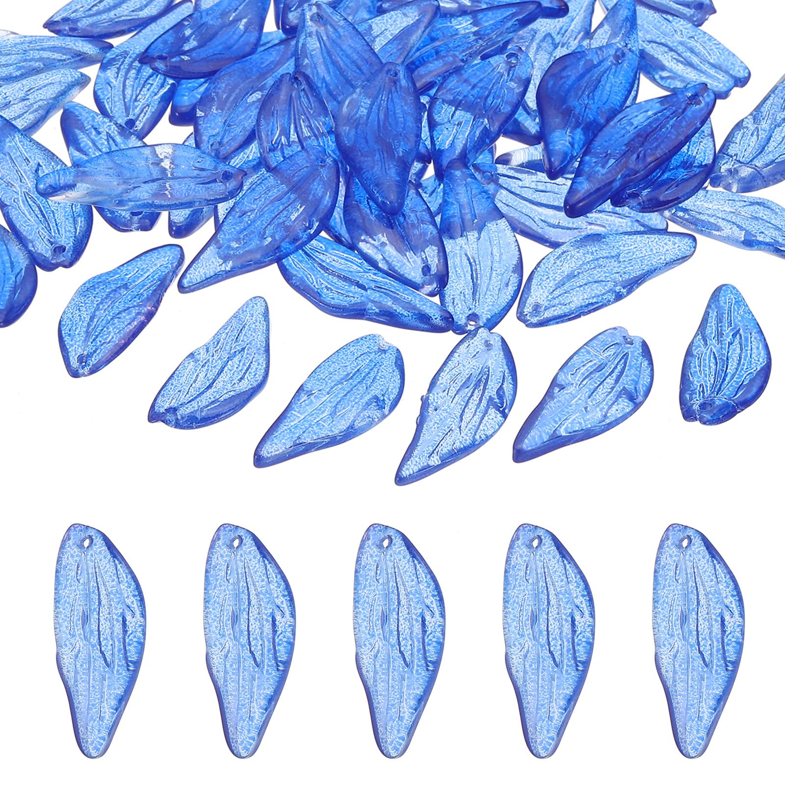 PATIKIL Leaves Beads, 50Pcs Crystal Leaves Beads Translucent Czech Glass Beads Spacer Bead for DIY Jewelry Making Bracelets Necklace, Blue