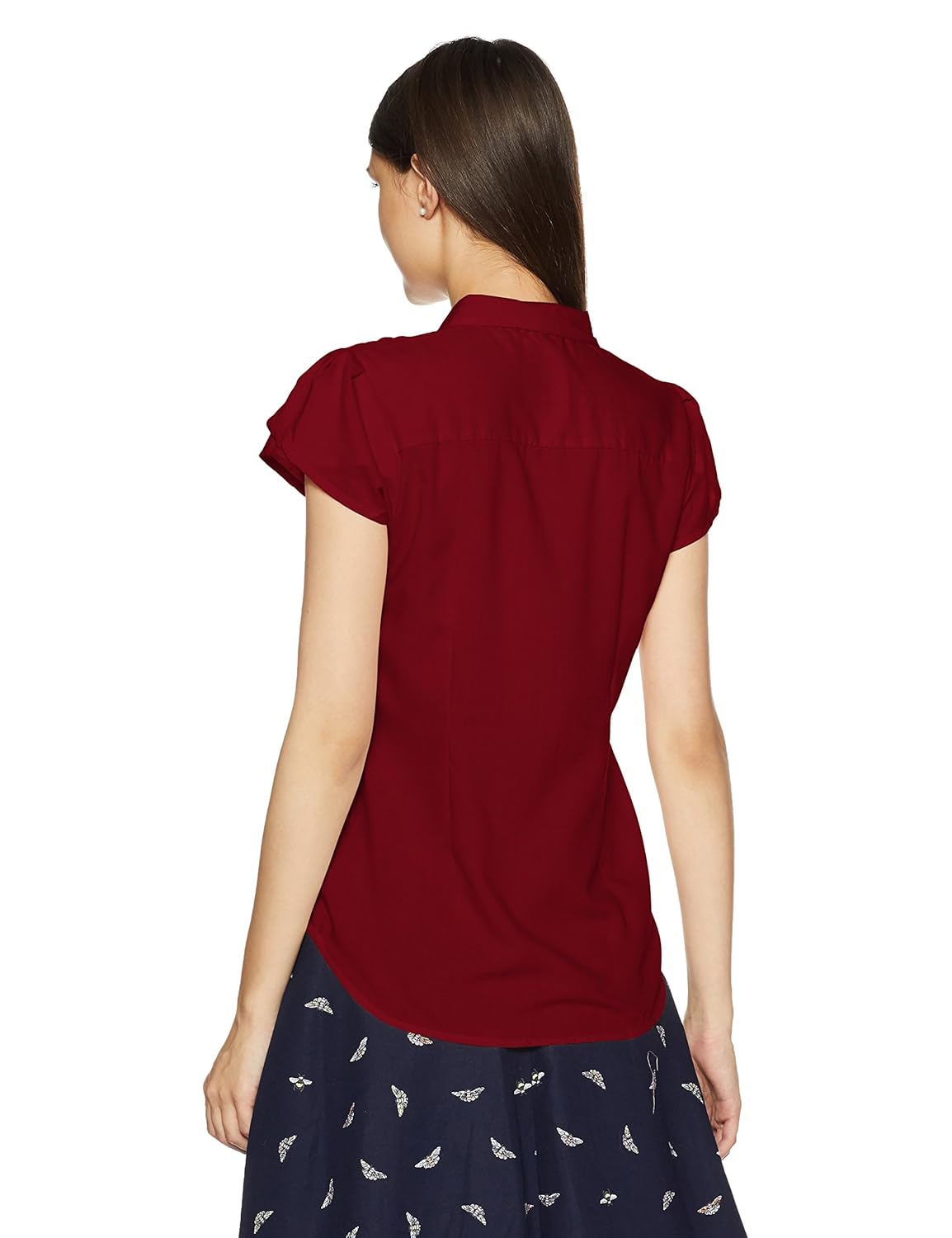 cherokee women's slim fit cotton shirt (272774421_maroon_l_hs)