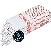 HEIRLOOM COMFORT Orange Turkish Kitchen Towels 16x26 Inch, 3 Pack, 100% Cotton, Ultra Absorbent, Soft, Fast Dry, Machine Washable, Dish Towel with Tassels for Drying Dishes, Cleaning, Everyday Use