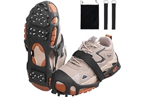 VATEICO Ice Cleats Snow Traction Cleats for Boots and Shoes 28 Studs Ice Crampons for Walking on Snow and Ice Anti Slip Coershoe Rubber Ice Grippers Slip-on Stretch Footwaer