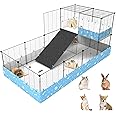 MODESLAB Guinea Pig Cages with PVC Liner, Large Loft C&C Cage for Bunny Rabbit Puppy Kitten Small Animal Playpen Indoor Outdoor Pet Exercise Metal Yard Fence, 25 Panels
