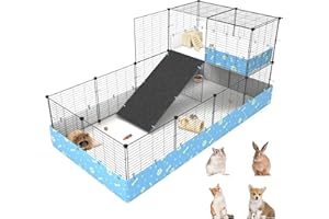 MODESLAB 2-Story Guinea Pig Cages with Tarp, Large C&C Loft Cage for Rabbit Bunny Puppy Small Animal Indoor Dog Playpen Pet Exercise Enclosure, 25 Panels