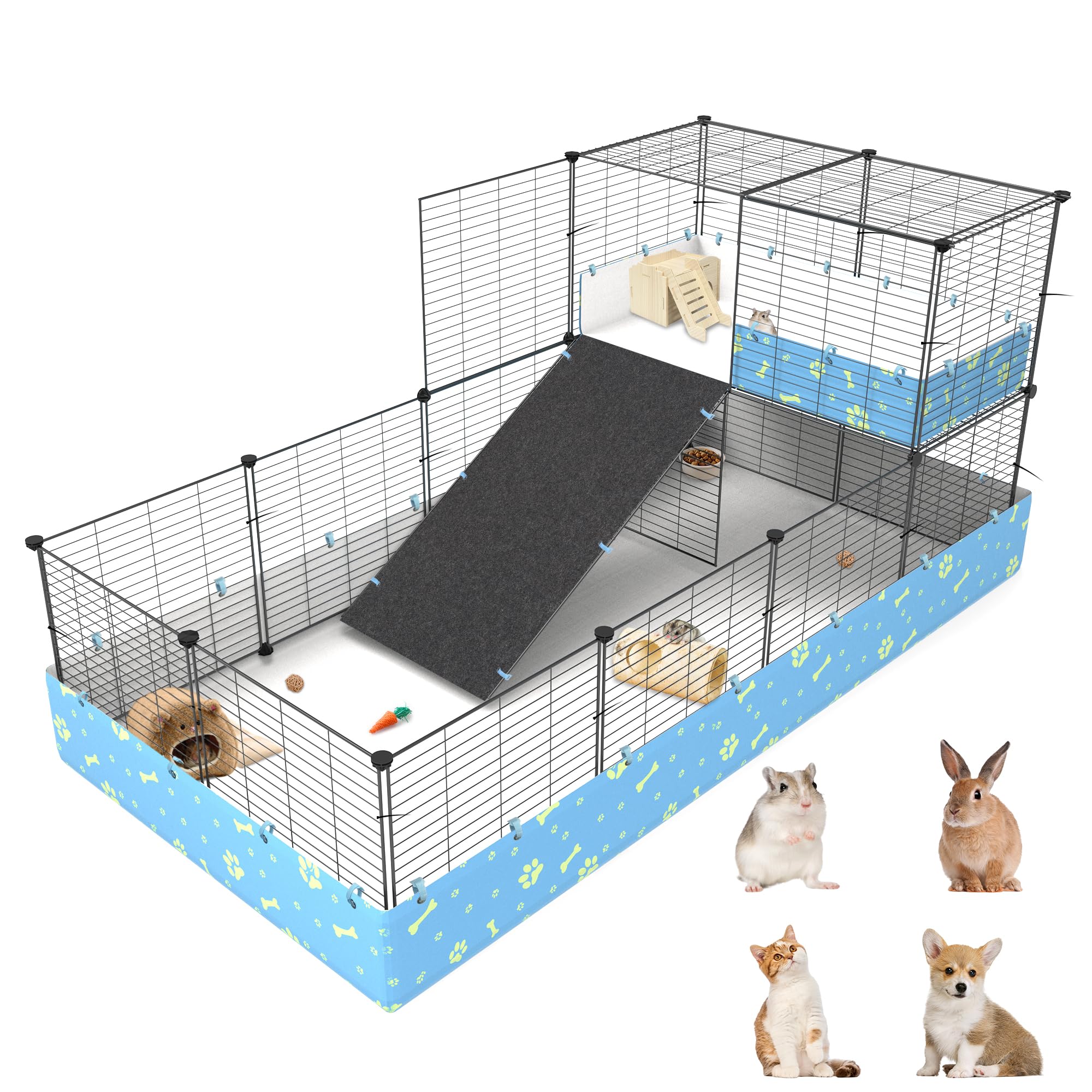 Photo 1 of MODESLAB 2-Story Guinea Pig Cages with Tarp, Large C&C Loft Cage for Rabbit Bunny Puppy Small Animal Indoor Dog Playpen Pet Exercise Enclosure, 25 Panels