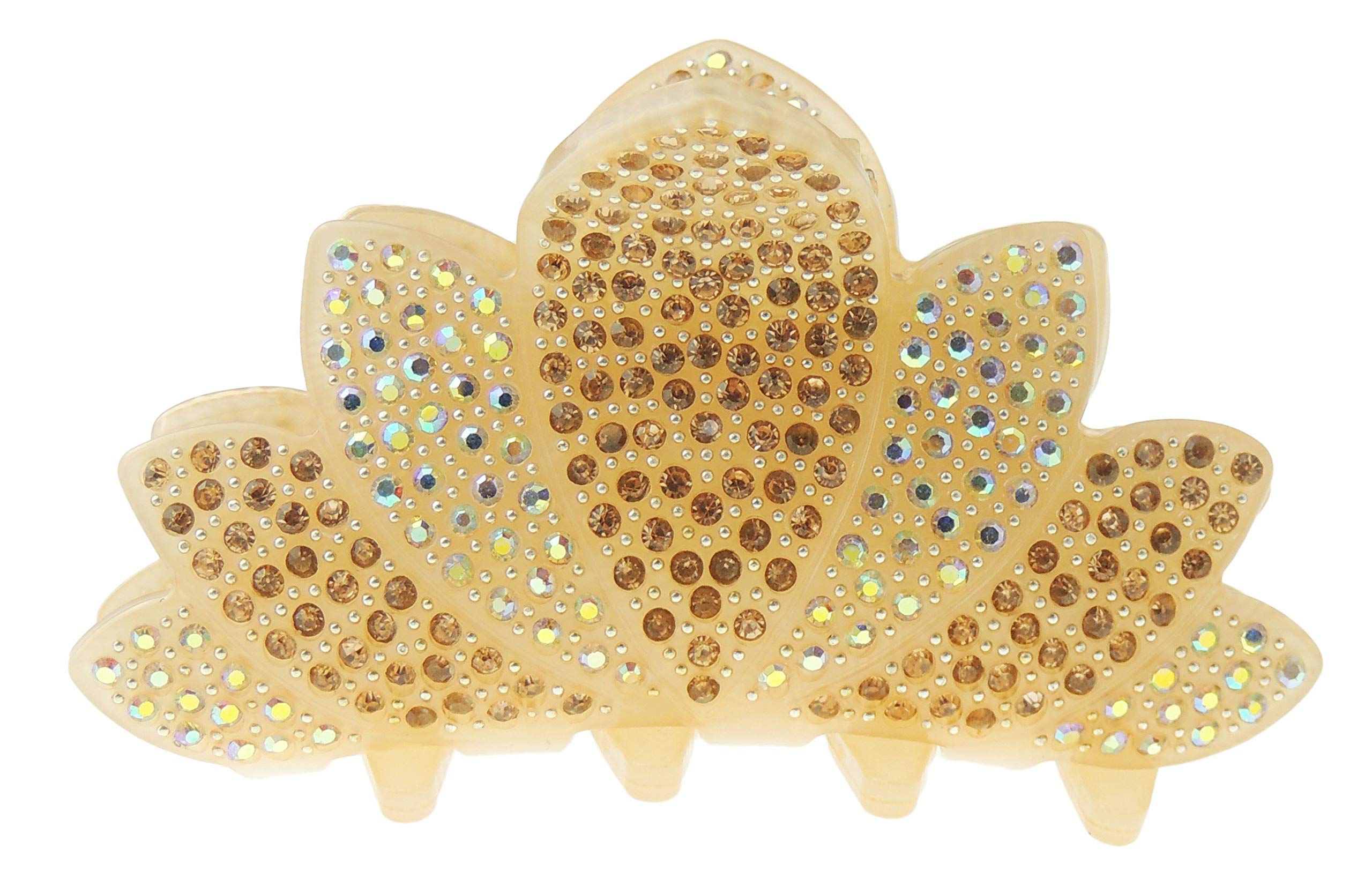 Extra Sparkly Women Girls Crystal Diamante Rhinestone Gems Wave Jaw Clip Octopus Clamp Grip Bridal Wedding Party Styling Fine Medium Thin Hair Accessories Butterfly Claw Lotus Leaf (Beige)