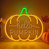 Hello Pumpkin Neon Sign for Wall Decor Fall Led Sign Dimmable Autumn Neon Light Up Sign for Bedroom Wall Fall Thanksgiving Decorations Party Home Front Door Harvest Season Wall Art Holiday Gift