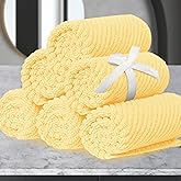 VOOVA & MOVAS Washcloths 6 Pack, 13"x13" - 100% Cotton | Lightweight | Thick | Quick Dry | Soft | Absorbent, Fluffy Hand Towels, Hotel Wash Cloths for Bathroom, Towel Gift Set, Yellow