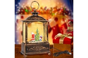 KOLEWO4EVER 10.8'' Christmas Snow Globe Lantern USB Power Snowing Water Glitters Lighted Singing Snow Globe Lantern Christmas with 6H Timer, Musical LED Lighted Scene for Christmas Home Decoration (Santa Claus)