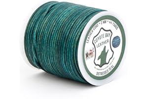 Coyote Bay® Leather Cord in Distressed Colors, 44 Yards Length, 1.5mm and 2mm Thickness, 100% Genuine Buffalo Leather, for Jewelry Making, Crafts, and Hobby Projects (Distressed Teal, 2 mm)