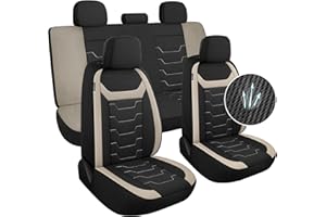 AOKAOK 3D Air-Mesh Car Seat Covers Full Set, Breathable and Split Bench Compatible Seat Covers for Cars, Universal Car Interior Covers for Most Cars Sedan Truck SUV(Black/Beige)