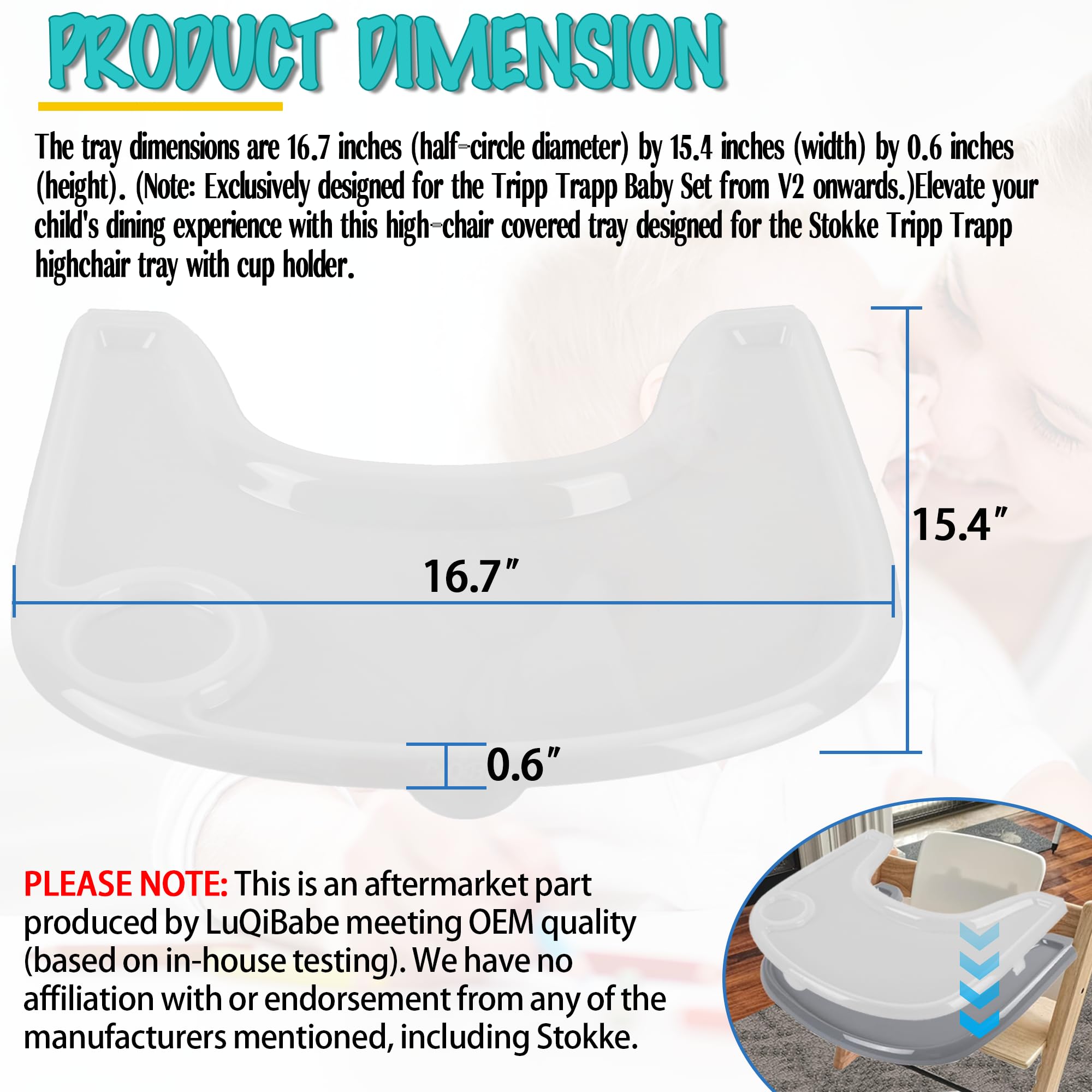 High Chair Tray Cover Compatible with Stokke Tripp Trapp Chair with Cup Holder - Smooth Surface and Strong Suction - Made with Food-Safe Plastic (BPA BPS BPF Lead Phthalate Free) - Clear