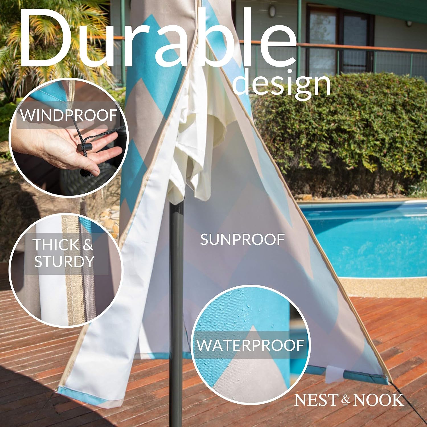 Outdoor Waterproof Parasol Umbrella Covers With Zipper For 7 To 11 Ft Umbrellas Nest Nook Patio Umbrella Cover Blue Creme Chevron Patio Lawn Garden Umbrellas Shade