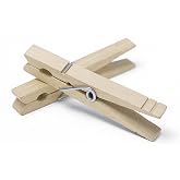 Whitmor 50 Pack Wooden Clothespins, 3.38 Inch Heavy Duty Clothes Pins for Laundry Line, Natural Wood Clips with Rust-Resistan