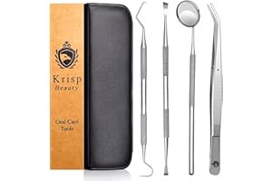Professional Dental Tools - Dental Pick, Dental Scaler for Tartar Plaque Remover Tooth Cleaner Teeth Scraper Dentist Hygienist Kit Sickle Scaler Teeth Cleaning Set Stainless Steel 4 Pc By Krisp Beauty