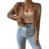MURMUREY Cropped Cardigan Sweaters Open Front Long Sleeve Cardigans Lightweight Fall Bolero Shrugs
