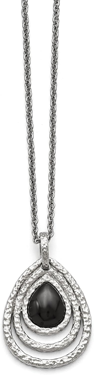 The Newest Brands Outlet Online Stainless Steel Polished Textured Black Onyx With 2in Ext Necklace Online Sale Ballkanmuzike Com