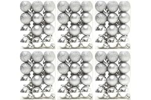 TKYGU 30mm/1.18 inch Christmas Ball 6/Set 144 PCS Shatterproof Christmas Ornaments Christmas Tree Ornament Set Ball Ornaments (Silver)