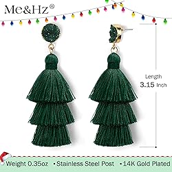 Me&Hz Deep Green Layered Tassel Drop Earrings for