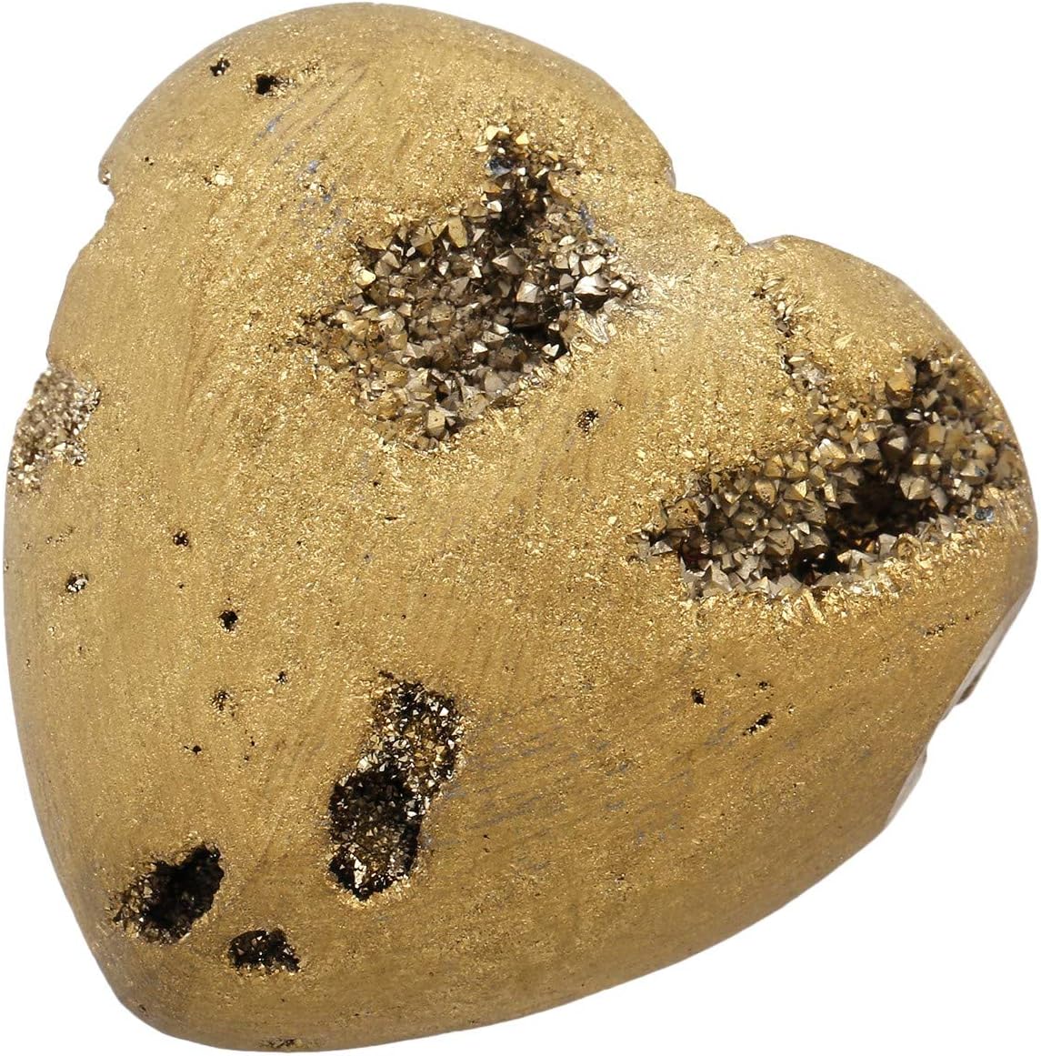 Rockcloud Heart Shape Titanium Coated Agate Geode Druzy Home Decoration Pocket Stones Specimen, Gold: Home & Kitchen