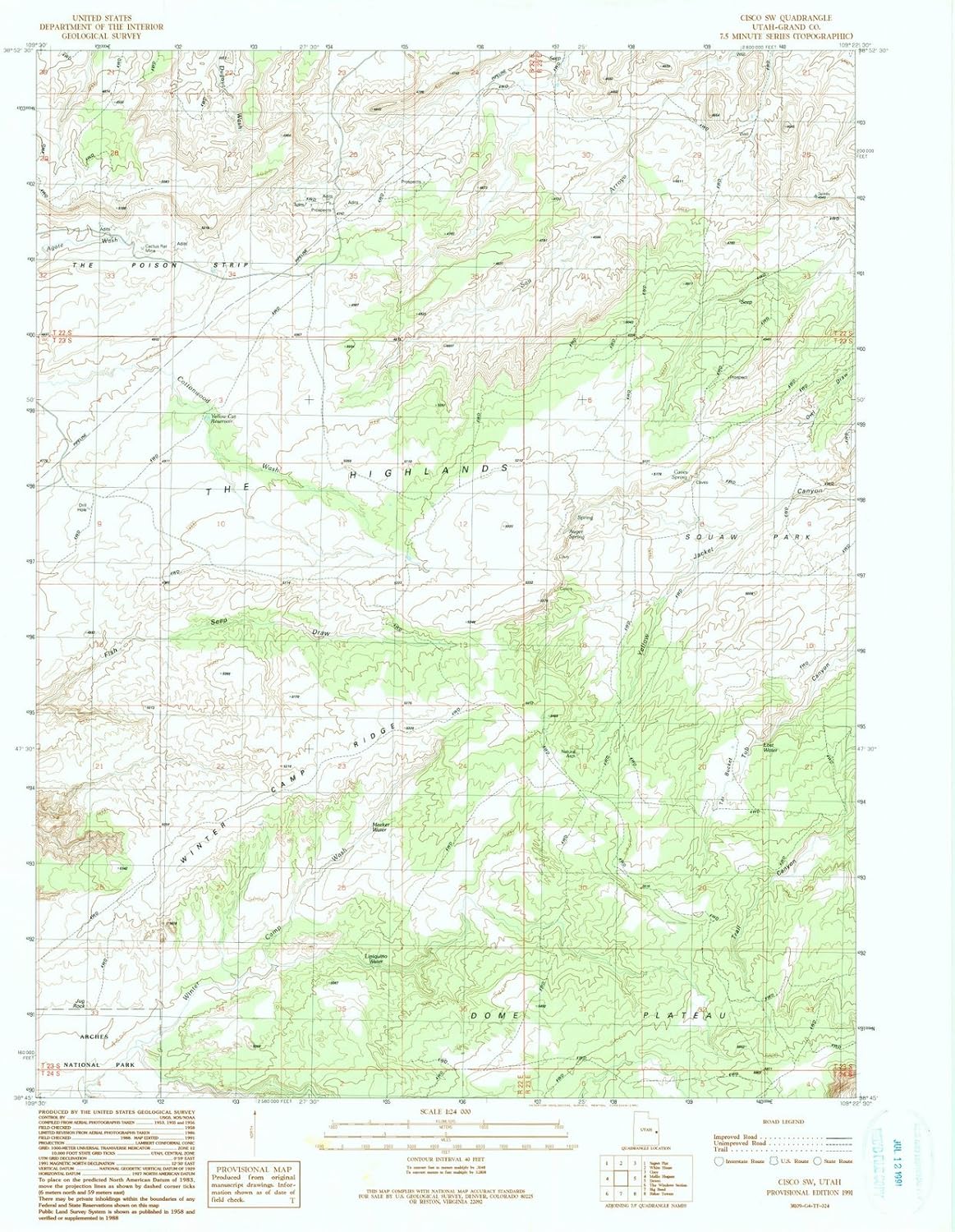 1991 Cisco, UT Utah USGS Historical Topographic Map