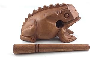 GMP 4" / 10.2 cm Wooden Frog Guiro/Rasp/Tone Block with Mallet | Hand Crafted Musical Percussion Instrument, Carved From Monk