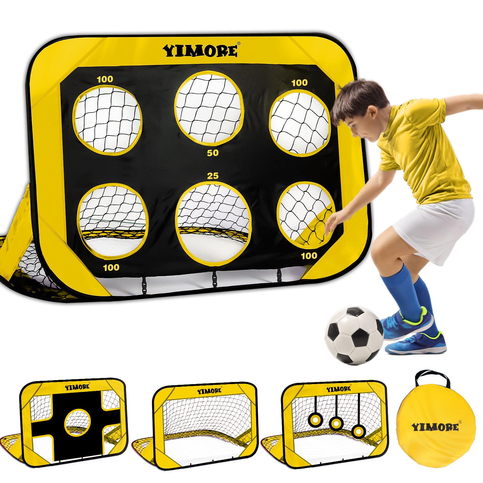 YIMORE Football Goal, Pop Up Football Goal for Kids, 4 Modes Football Garden Training Equipment for Indoor Outdoor, Portable Soccer Goal Net with Carry Bag, Football Gifts for Boys
