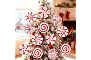 DECEED 12 PCS Christmas Tree Picks- 7.87" Large Red White Lollipop Christmas Picks for Tree-Cute Candy Signs Ornaments for Xm