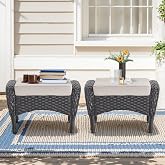 Belord Outdoor Ottomans for Patio Foot Rest - 25 Inch PE Wicker Foot Stool Set of 2 with Removable Cushions for Patio Furniture Sets,All Weather Rattan Ottoman for Balcony Backyard Black/Beige