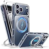 KUPEKIS Magnetic for iPhone 17 Pro Max Case Non-Yellowing [2 x Screen Protector] Compatible with MagSafe Military Grade 17 FT Drop Shockproof Full Camera Protection 360° Spin Stand Phone Cover Clear