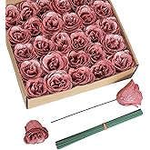 ICBOX Roses Artificial Flowers,30pcs Glitter Roses Fake Roses with Stems for Crafts Wedding Bouquet Party Home Decor(Salmon)