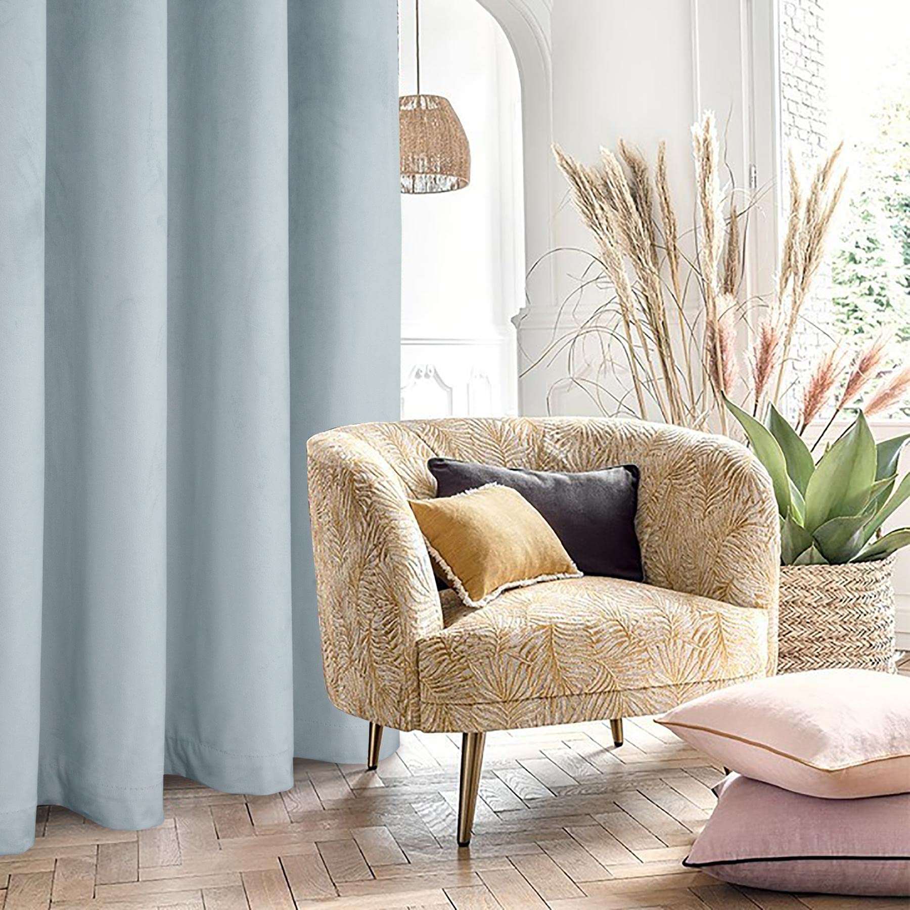 always4u Super Soft Velvet Curtains Silver Blackout Curtains 46x72 Inches Eyelet Thermal Insulated Fully Lined Window Treatment for Living Room 1 Pair