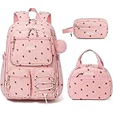 Fimibuke School Backpack for Girls Boys - 3PCS Corduroy Kids Backpack Set with Lunch Box & Pencil Pouch, Lightweight Teen Girls School Bag Laptop Bag Travel Daypack for Elementary Middle High School