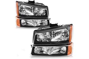 AUTOSAVER88 Headlight Assembly Compatible with 2003-2007 Chevy Silverado Avalanche 1500 1500HD 2500 2500HD 3500 Classic Pickup Headlamp Replacement Black Housing Amber Reflector Clear Lens