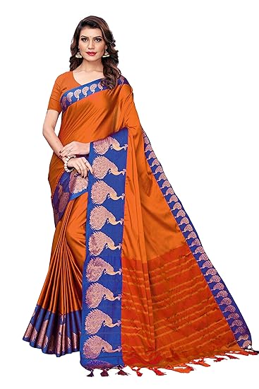 Winza Designer Womens Cotton Silk Saree With Blouse (BIG MAYUR)