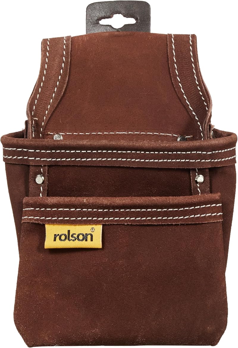 Rolson 68150 Twin Pocket Leather Nail Pouch Heavy Duty Suede Belt Loop 24cm