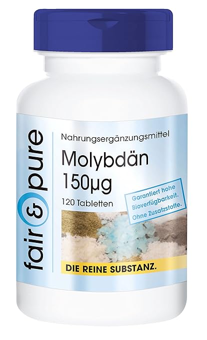 Molybdän 150mcg aus Natriummolybdat, vegan, ohne Magnesiumstearat, 120 Molybdän-Tabletten, essentielles Spurenelement