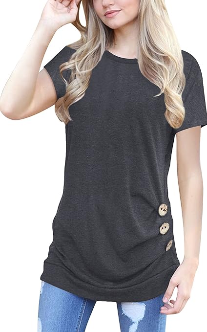 ECOWISH Langarmshirt Damen Pullover Frühling Knopf Rundhals Tshirt Hemd Oberteile Tops