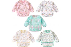 HaimoBurg Long Sleeved Bibs, Pack of 5,Lightweight Waterproof Shirt Bibs for Baby Toddler 6-30 Months